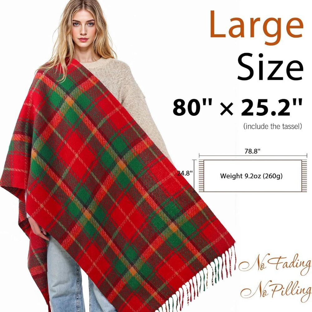 Womens Winter Scarf, Fashion Cashmere Feel Plaid Scarfs for Women, Pashmina Shaw - Picture 4 of 9